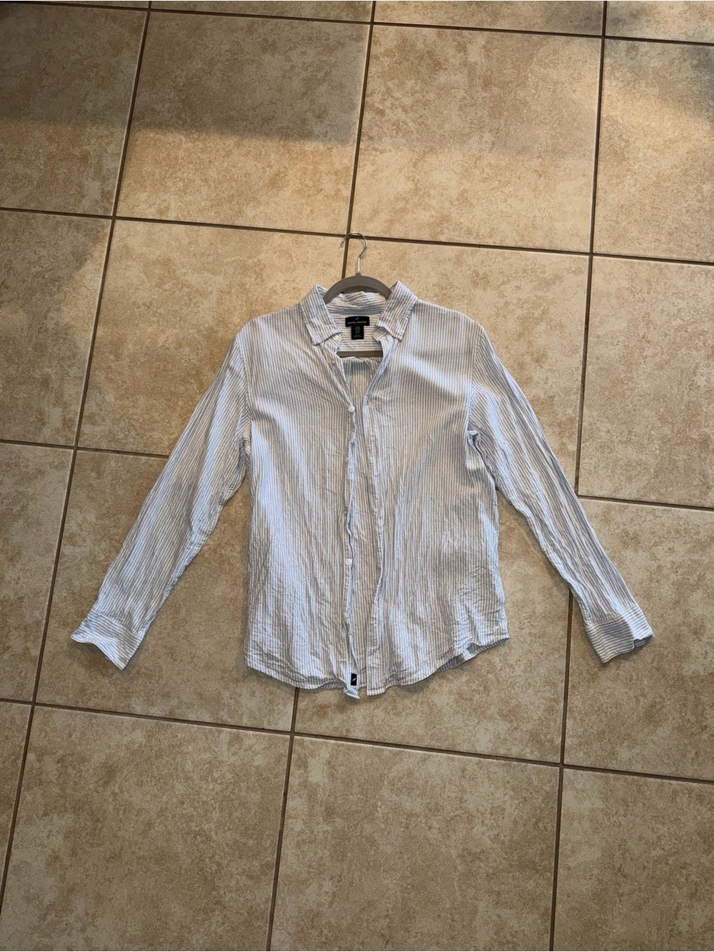 Daniel Hechter Vintage Blue White Striped Button Down Long Sleeve Polo Shirt
